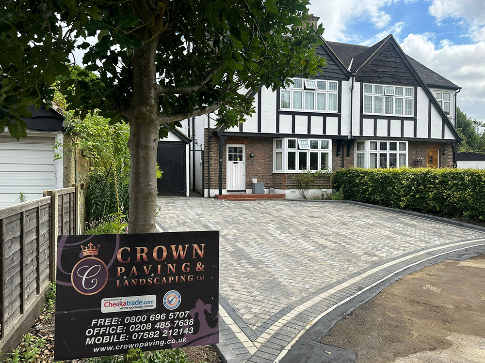Grey block paving with dark border in Sutton
